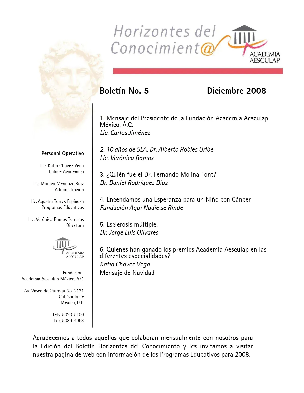 Portada Horizontes del Conocimiento No. 5 | Diciembre 2008